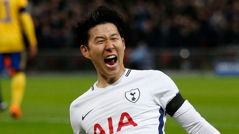 Tottenham forward Heung-min Son celebrates after scoring. (Getty Images)