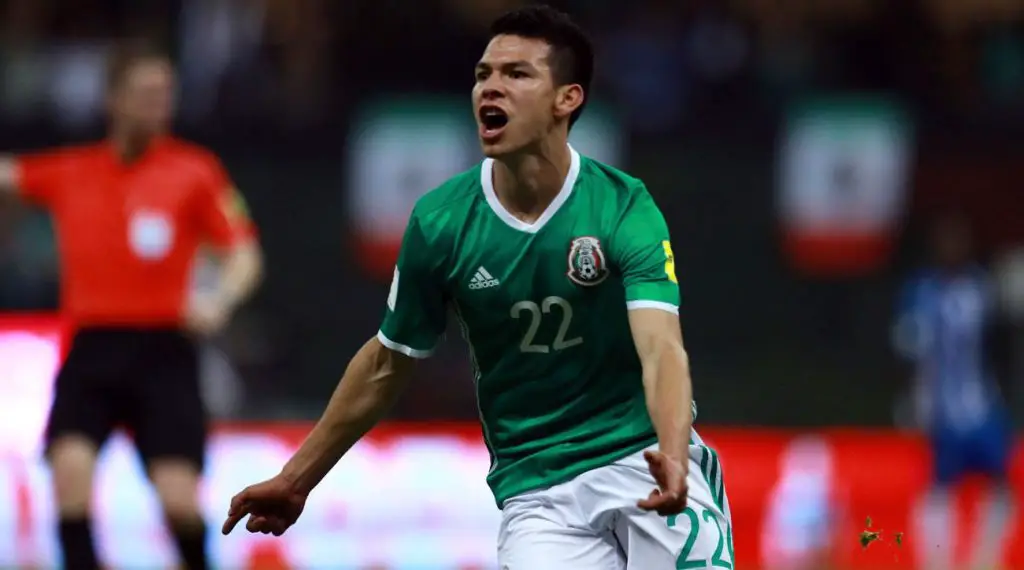 Hirving Lozano celebrates after scoring for Mexico. (Getty Images)