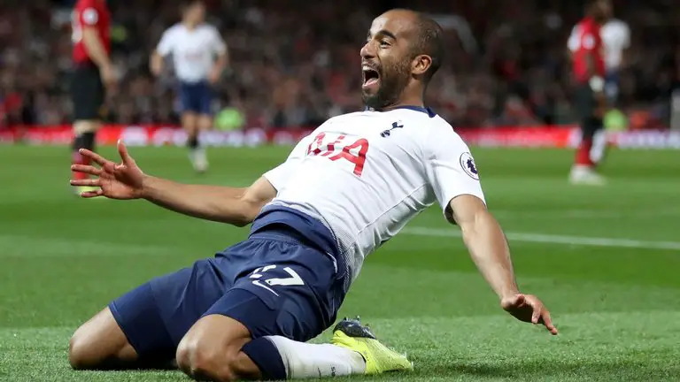 Tottenham forward Lucas Moura celebrates after scoring. (Getty Images)
