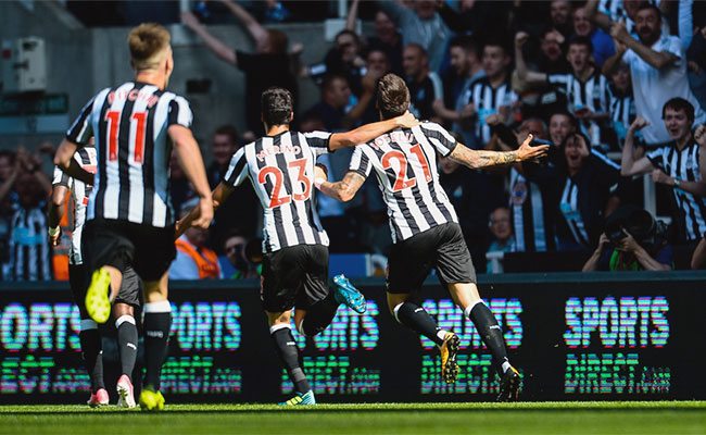 joselu first goal celebration gallowgate fans newcastle united nufc