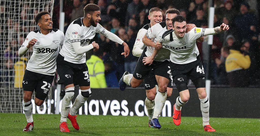 Derby County players in celebratory mood. (Getty Images)