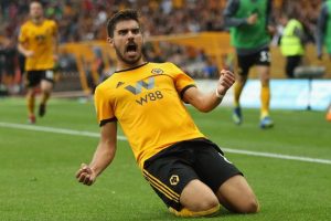 Wolves midfielder Ruben Neves celebrates after scoring. (Getty Images)