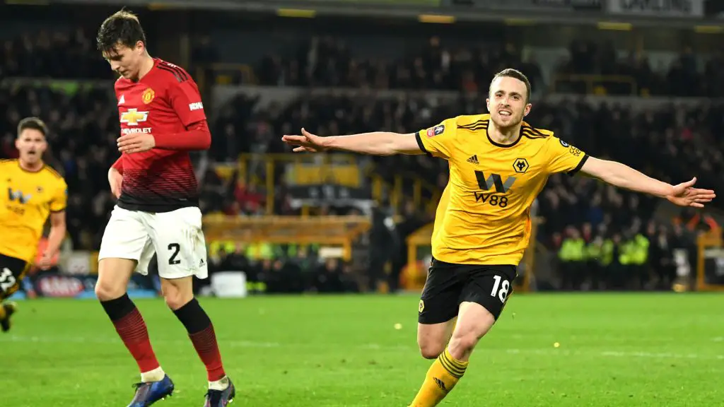 Wolves forward Diogo Jota celebrates after scoring against Man United. (Getty Images)