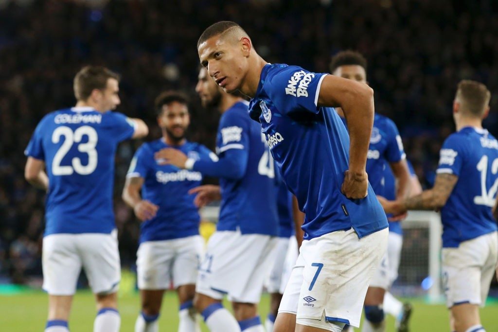 Richarlison celebrates after scoring for Everton. (Getty Images)
