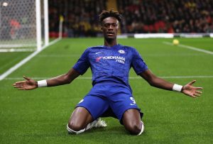 Chelsea centre-forward Tammy Abraham celebrates after scoring. (Getty Images)