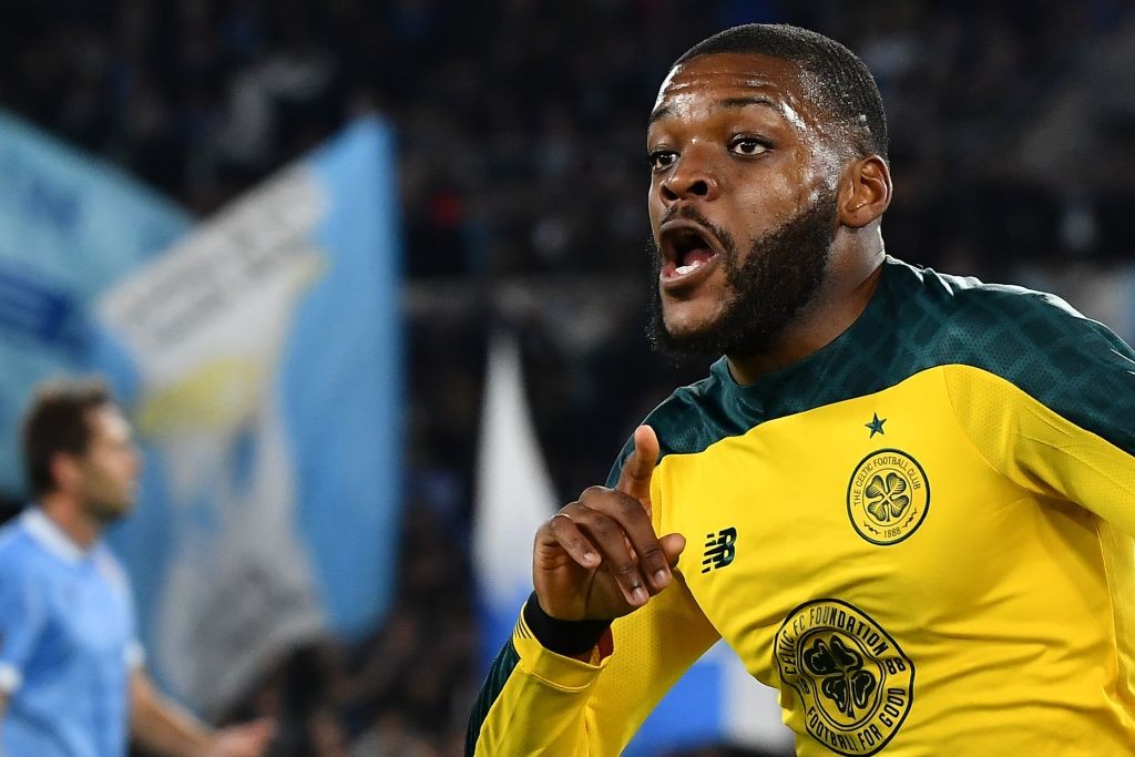 Olivier Ntcham celebrates after scoring a goal for Celtic.