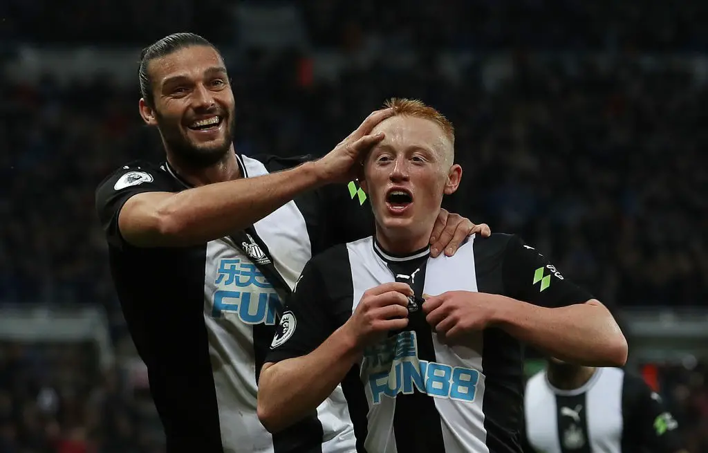 Matty Longstaff (R) and Andy Carroll (L) on the left celebrate. (Getty Images)
