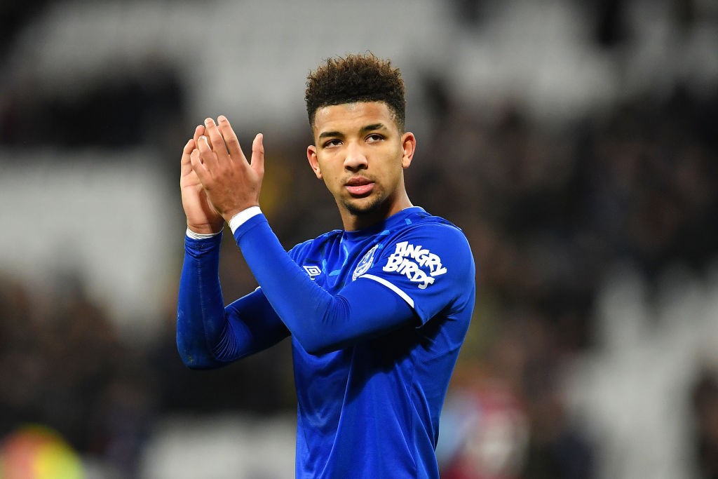 Mason Holgate applauds the Everton fans. (Getty Images)