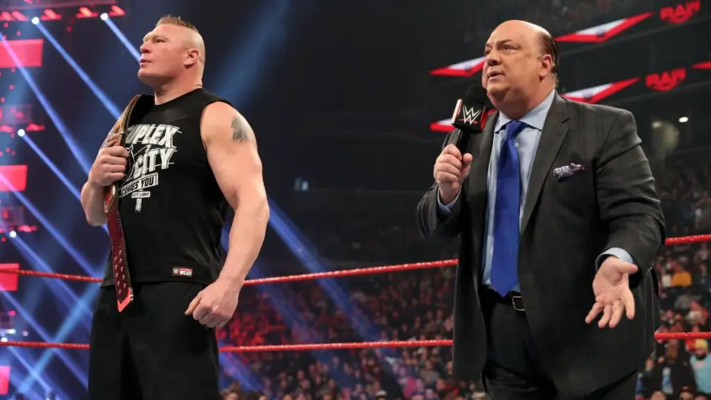 Paul Heyman and Brock Lesnar in the WWE ring. (WWE)