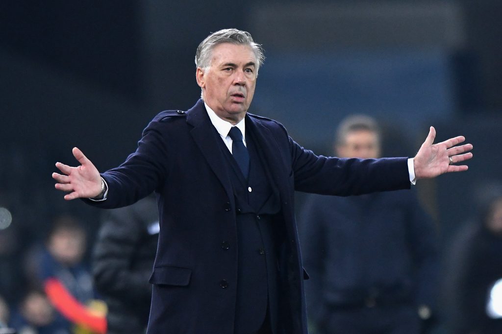 Carlo Ancelotti head coach for Everton reacts on the touchline. (Getty Images)