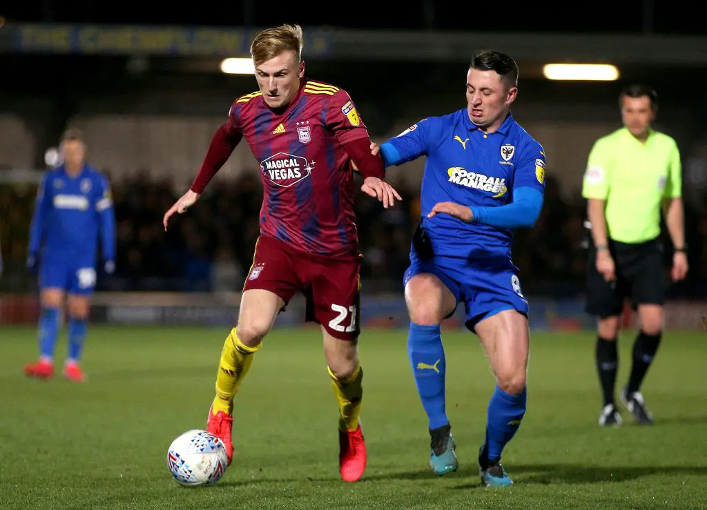 Flynn Downes of Ipswich Town is challenged by Anthony Hartigan of AFC Wimbledon during the Sky Bet League One match between AFC Wimbledon and Ipswich Town. (Getty Images)