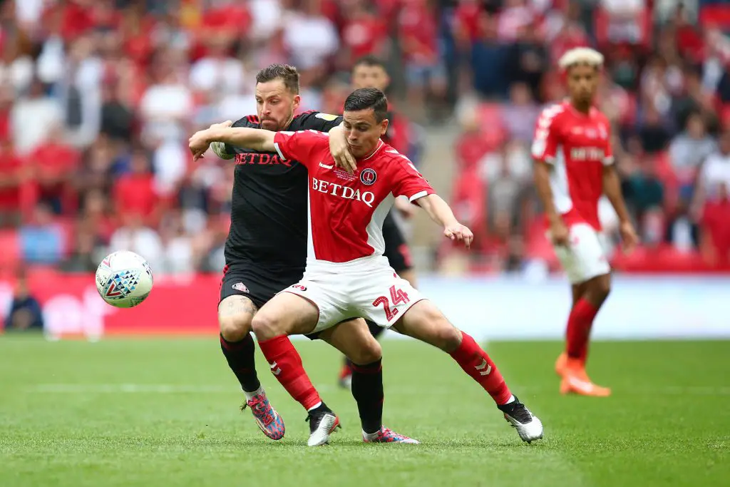 Josh Cullen of Charlton Athletic battles for possession with Chris Maguire of Sunderland during the Sky Bet League One Play-off Final match between Charlton Athletic and Sunderland. (Getty Images)