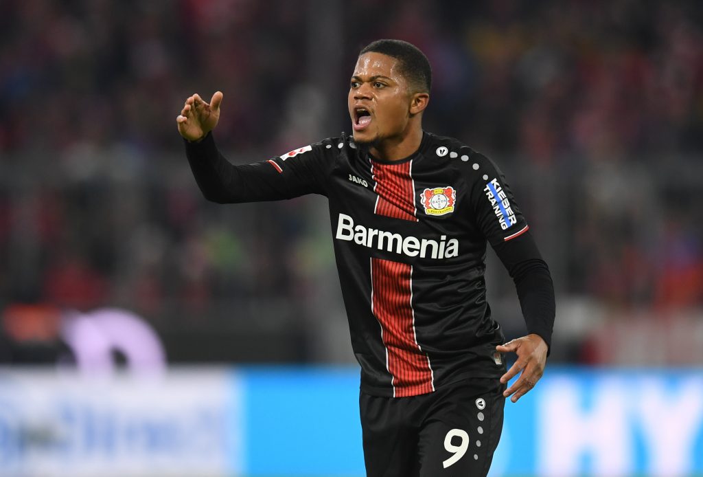 Leon Bailey in action for Leverkusen.