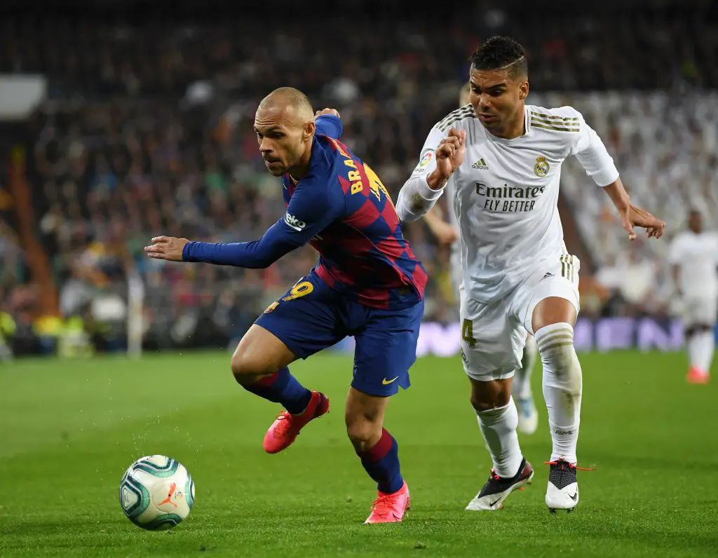 Casemiro battles for the ball with Barcelona's Martin Braithwaite (Getty Images)