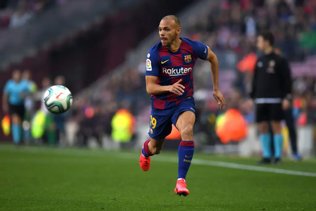 Martin Braithwaite of FC Barcelona runs with the ball during the La Liga match between FC Barcelona and SD Eibar SAD at Camp Nou on February 22, 2020 in Barcelona, Spain. (Getty Images)