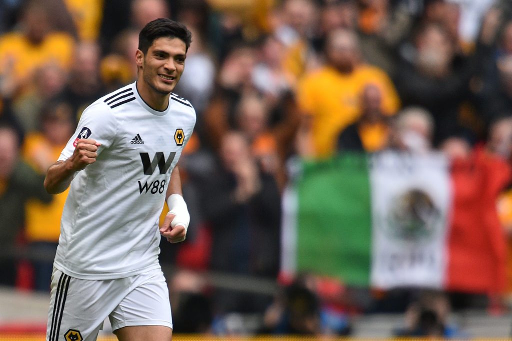 Wolves striker Raul Jimenez celebrates after scoring. (Getty Images)