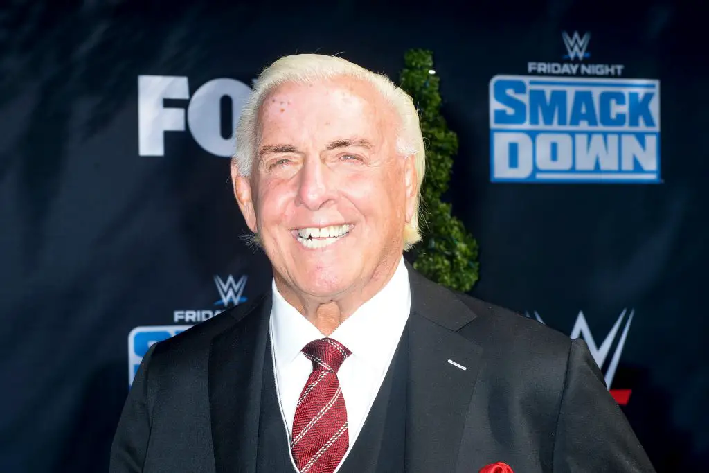 Ric Flair attends WWE 20th Anniversary Celebration Marking Premiere of WWE Friday Night SmackDown. (Photo by Jerod Harris/Getty Images)