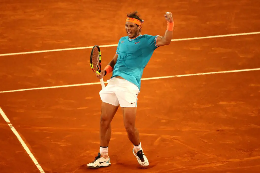 Spaniard Rafael Nadal celebrates after winning a point at the Madrid Masters Open last year.