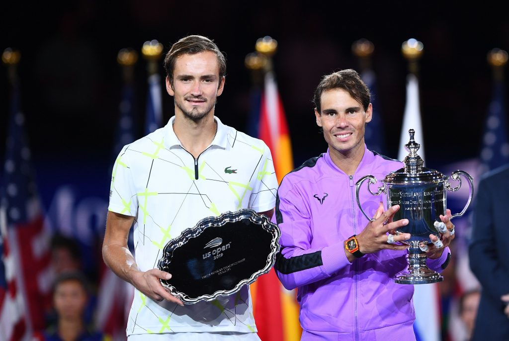 Rafael Nadal alongside runner-up Daniil Medvedev after winning the 2019 US Open.