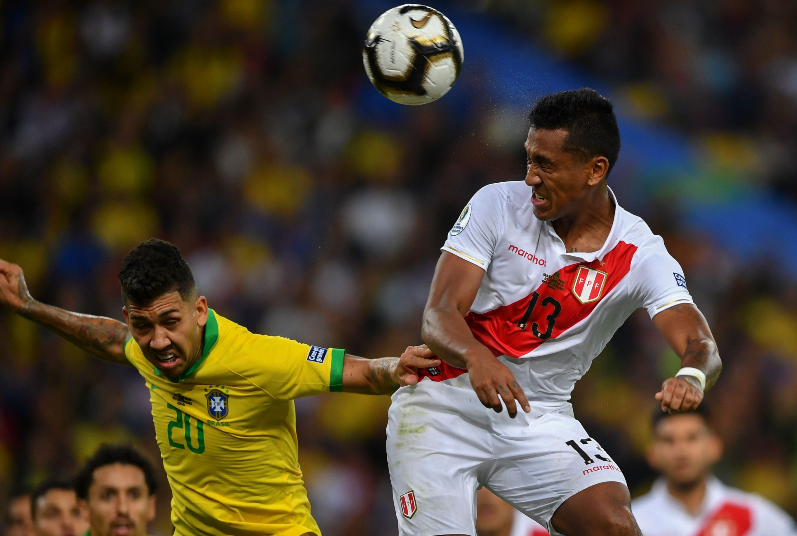 Renato Tapia (R) in action against Brazil (Getty Images)