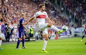 On-loan Liverpool defender Nathaniel Phillips playing for Stuttgart in the Bundesliga second division match against Erzgebirge Aue in August last year.