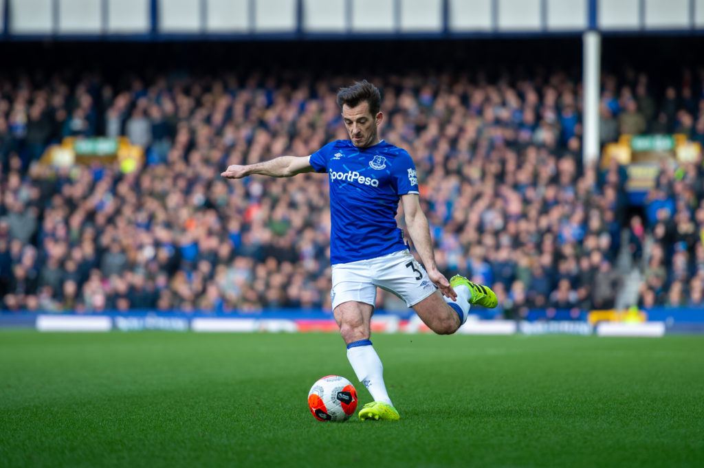 Veteran Everton left-back Leighton Baines in action during a Premier League match.