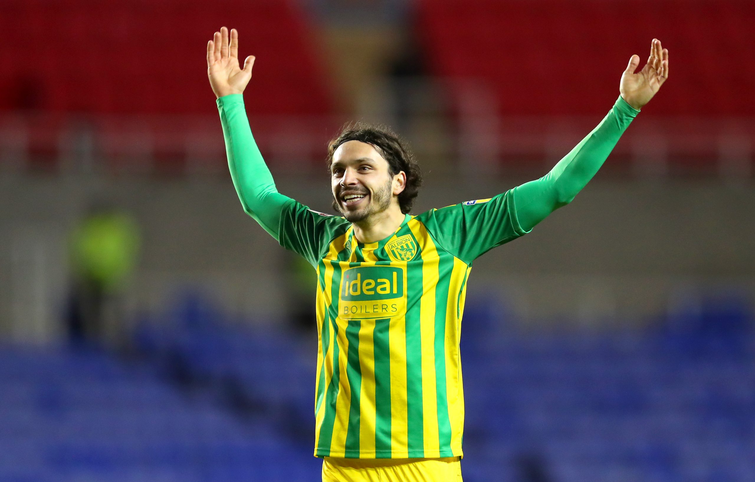 On-loan star Filip Krovinovic of West Brom celebrates after his sides victory in the league.