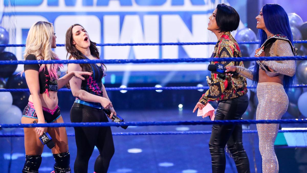 Nikki Cross and Alexa Bliss came out to interrupt the celebrations