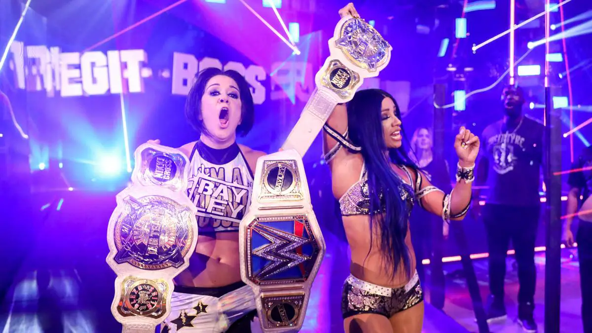Sasha Banks and Bayley with the women's Tag team titles