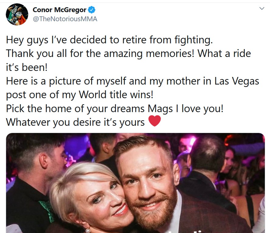 Conor McGregor shared news of his retirement on social media