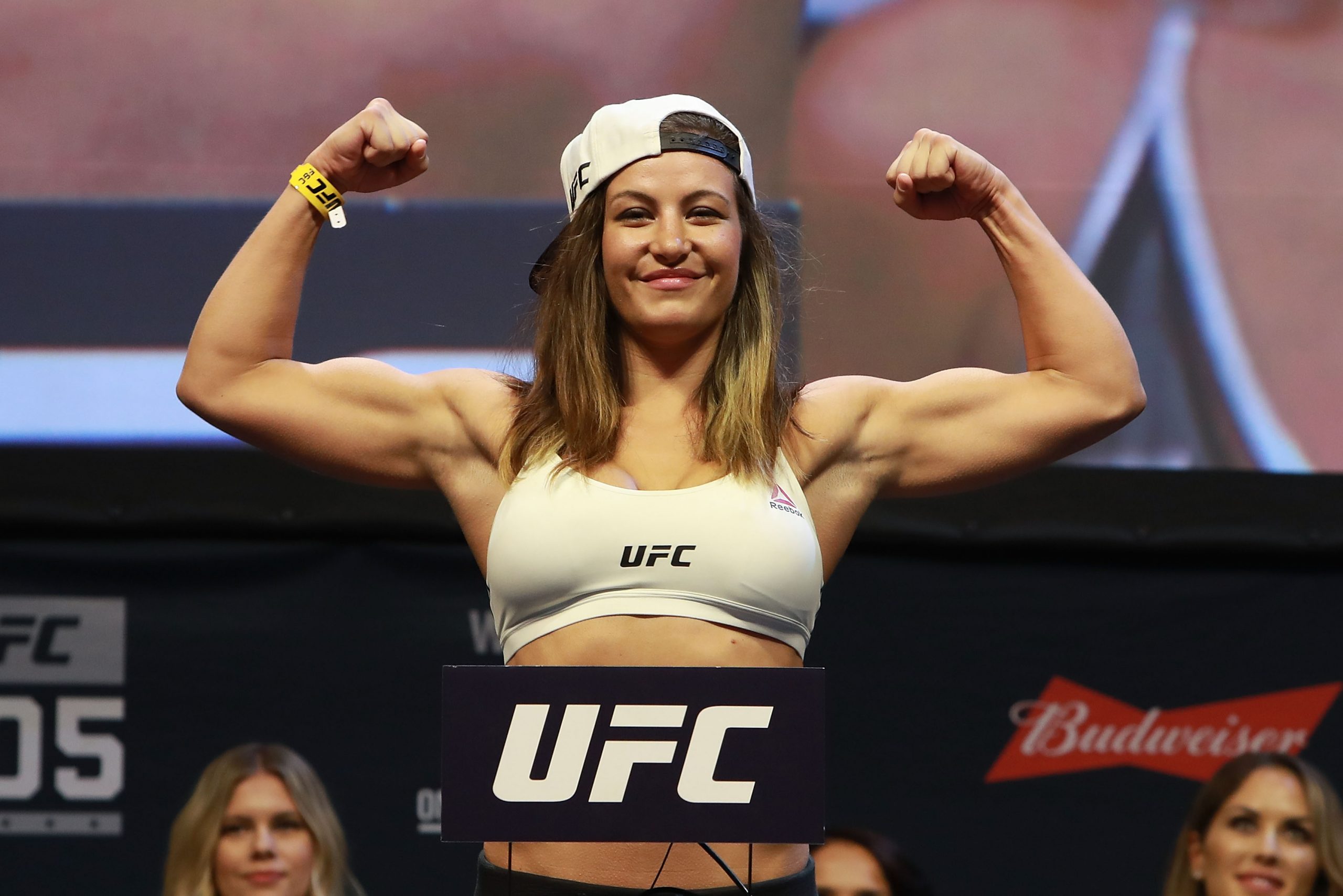 Miesha Tate reacts during UFC 205 Weigh-ins at Madison Square Garden on Nov...