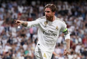 Sergio Ramos of Real Madrid celebrates after scoring his team's first goal during the UEFA Champions League group A match against Club Brugge last October.