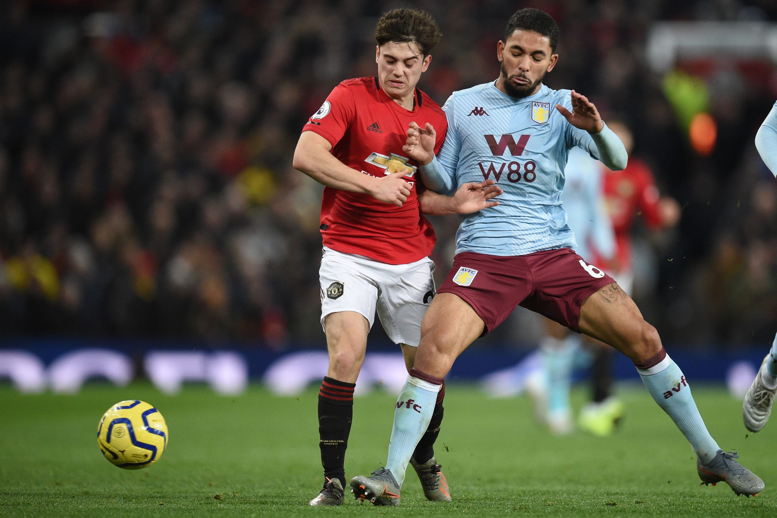 Douglas Luiz (R) in action against Manchester United (Getty Images)