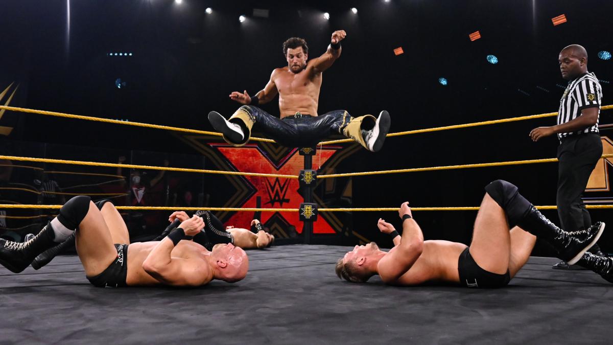 Tyler Breeze shares how incredibly long he took to win first WWE title 1 Fandango hits a double leg drop on Imperium