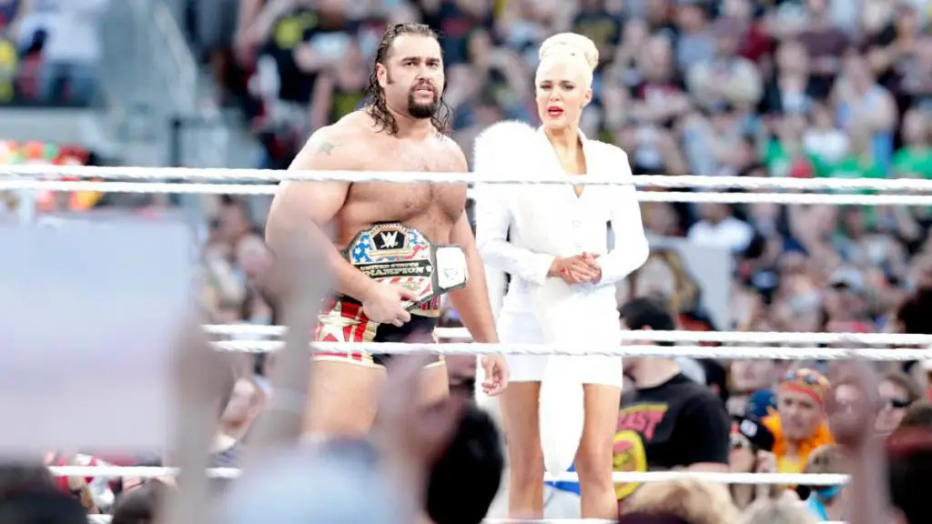 Rusev and Lana at WrestleMania 31