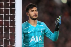 LIVERPOOL, ENGLAND - OCTOBER 27: Spurs goalkeeper Paulo Gazzaniga gestures during the Premier League match between Liverpool FC and Tottenham Hotspur at Anfield on October 27, 2019 in Liverpool, United Kingdom. (Photo by Simon Stacpoole/Offside/Getty Images)