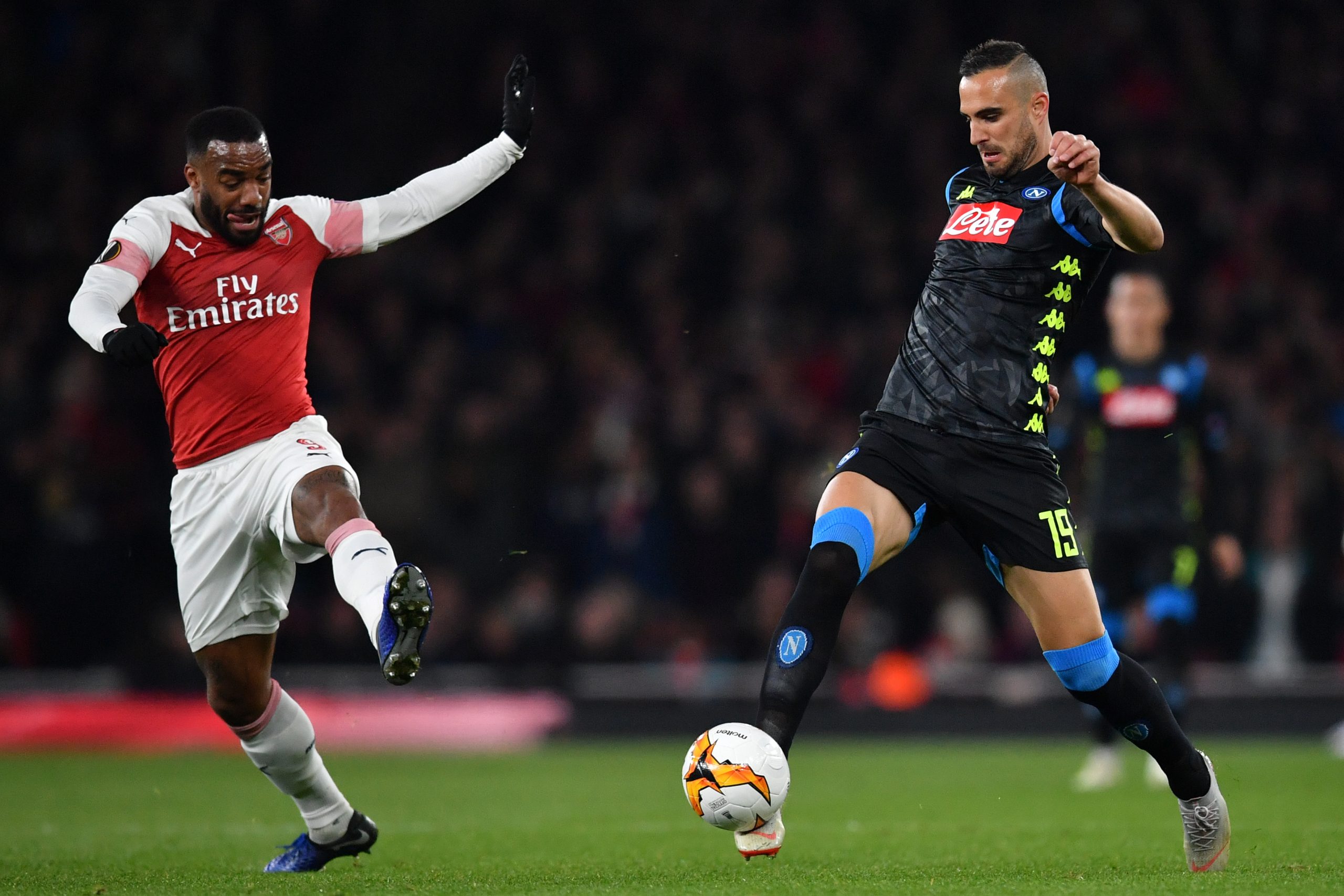 Nikola Maksimovic (R) in action against Arsenal in the Europa League (Getty Images)