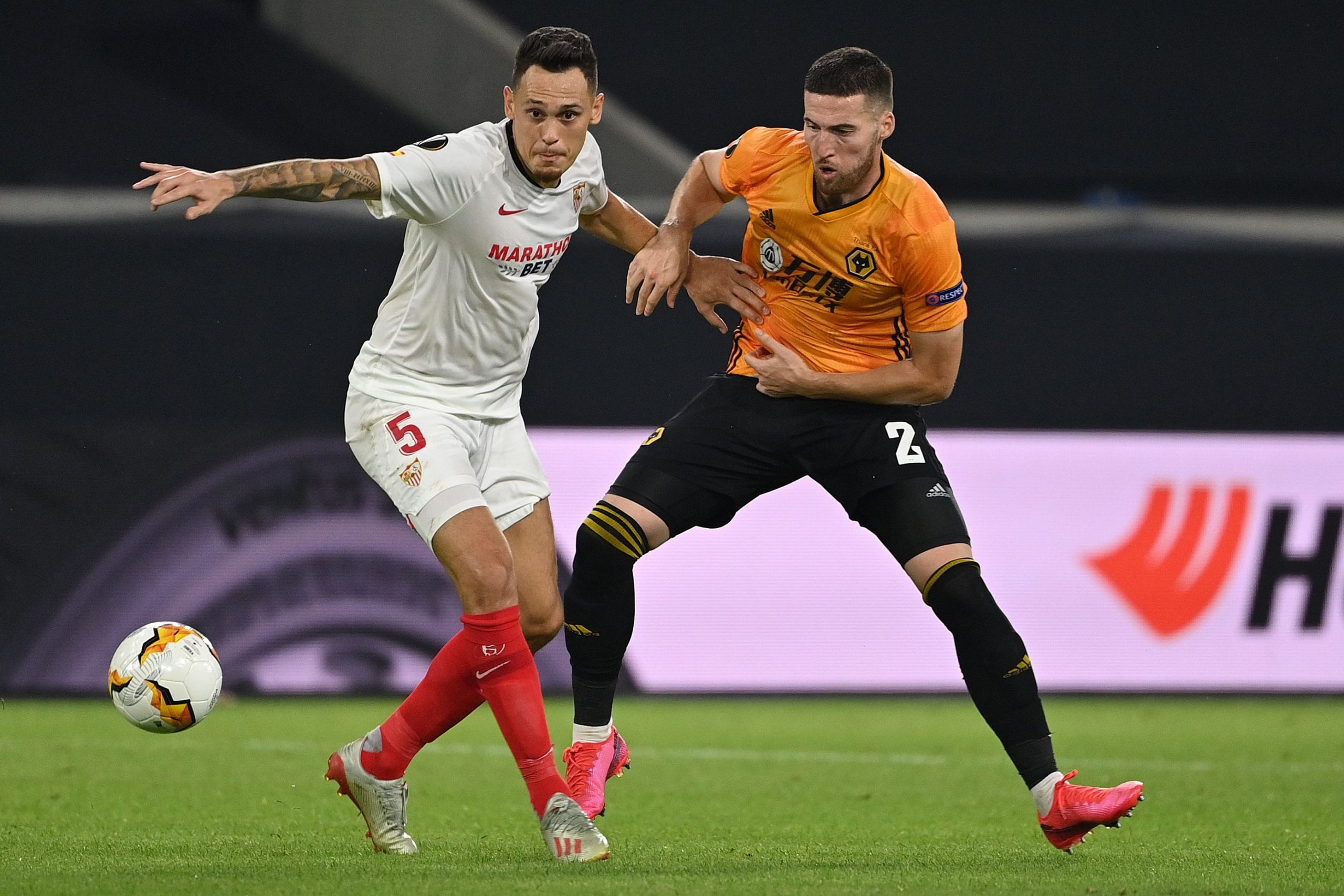 Lucas ocampos (L) scored the winner against Wolves in the Euorpa League (Getty Images)