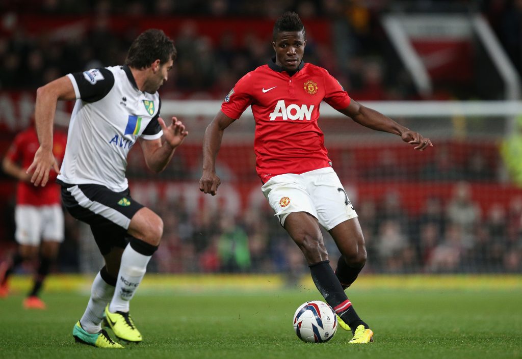 Wilfried Zaha playing for Manchester United back in 2013.