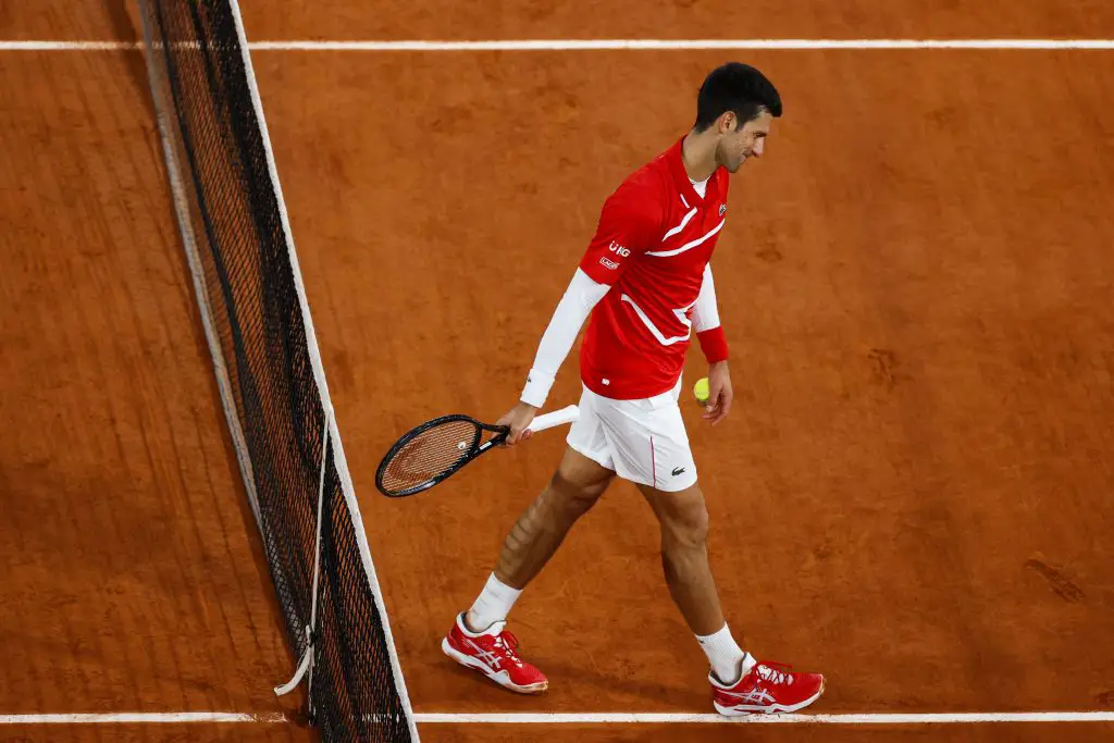 Novak Djokovic walks away after getting a bagel in the French Open final