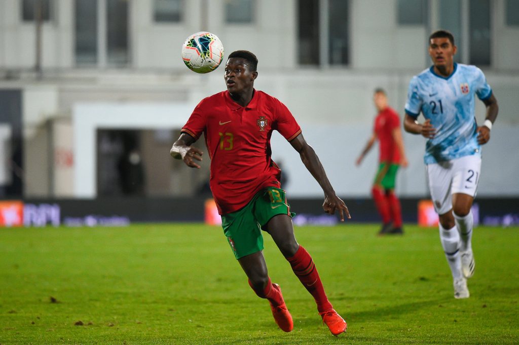 Nuno Mendes of Sporting CP in action for Portugal.