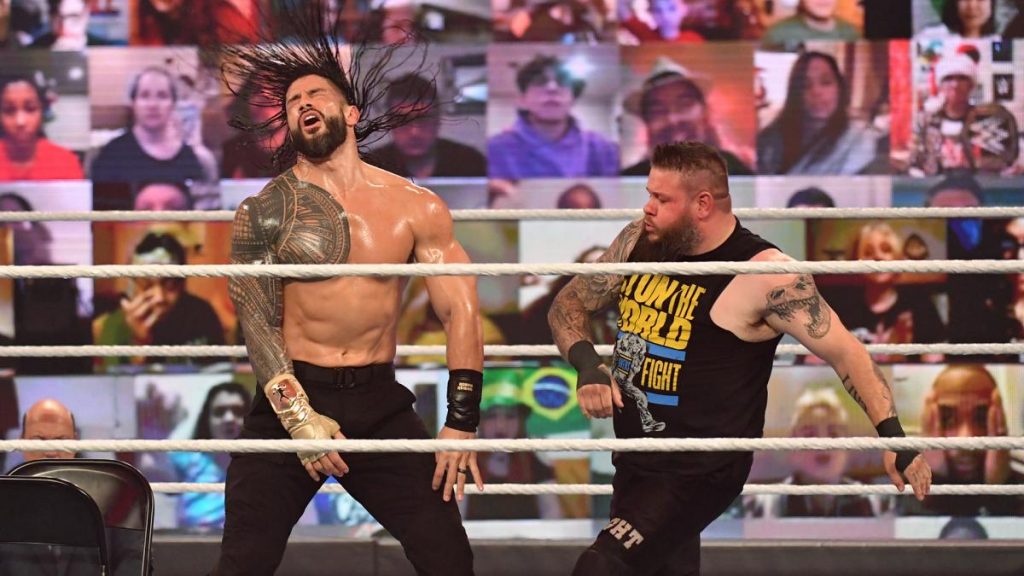 Kevin Owens and Roman Reigns in action at TLC 2020.