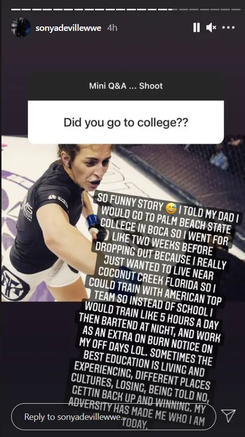 Sonya Deville says not going to college her MMA career. (Image Credits: @sonyadevillewwe on Instagram)