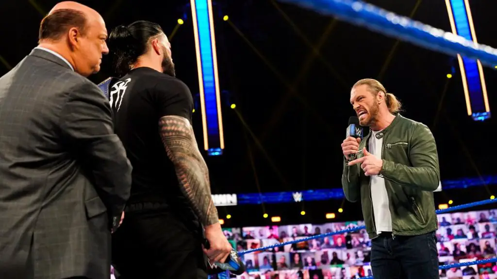 Edge and Roman Reigns on SmackDown. (WWE)