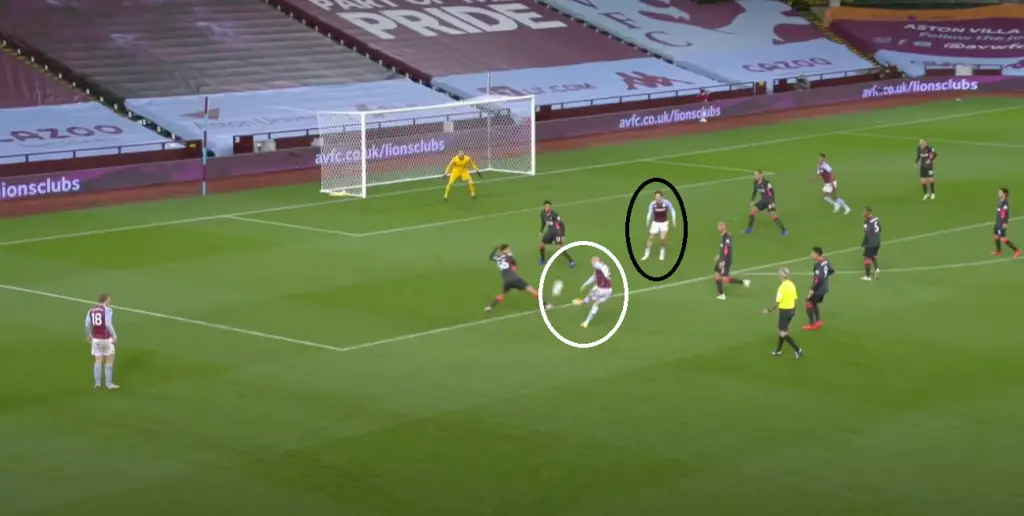 Ross Barkley scores Villa's 5th against Liverpool as Grealish (circled in black) watches. (Image Credits: Aston Villa website/YouTube)