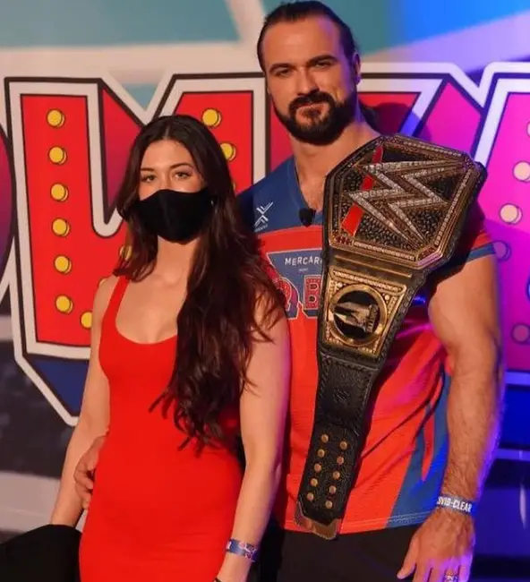 Drew McIntyre with his wife at Shaq Bowl.