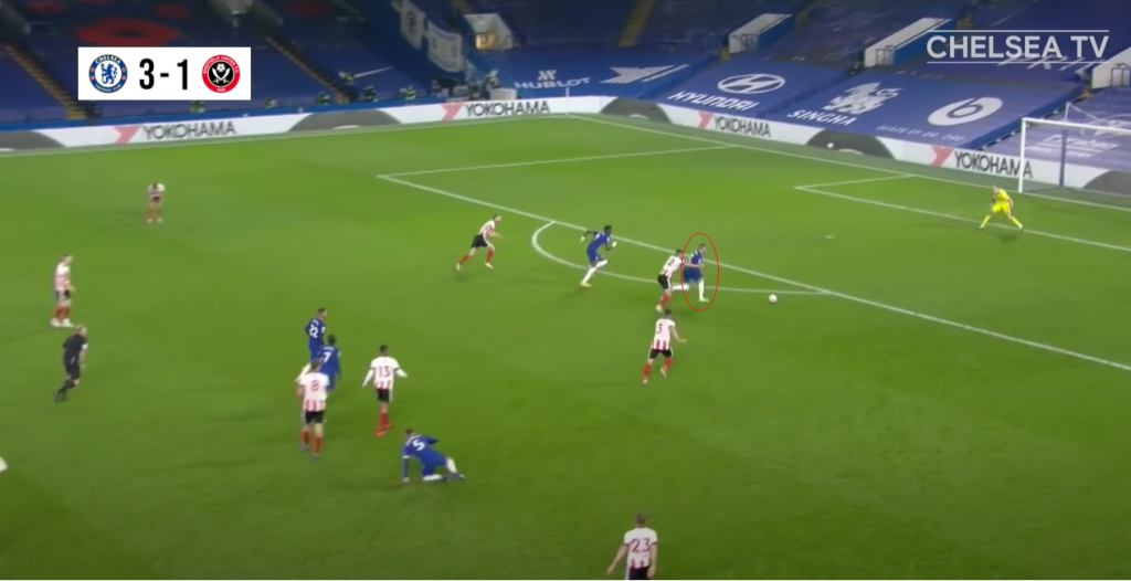Werner scoring in the 4-1 win against Sheffield United this season. (Chelsea TV)