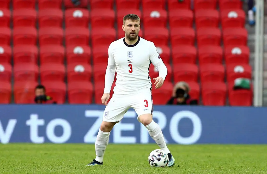 Luke Shaw in action for England against Albania.