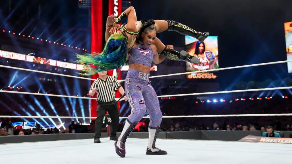 Bianca Belair in action against Sasha Banks at WrestleMania 37. (WWE)
