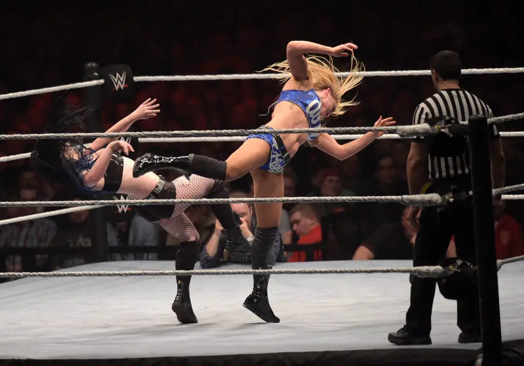 Paige in action against Charlotte Flair